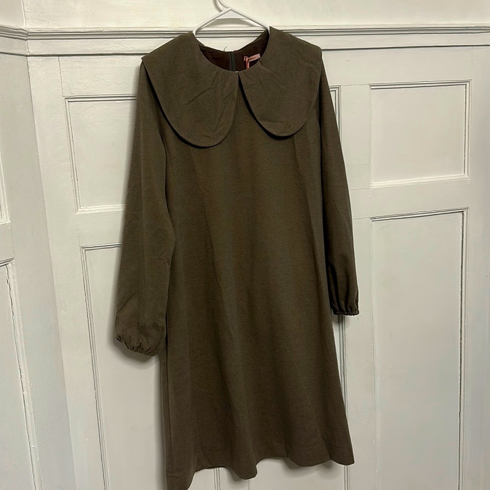 Army green knee length dress